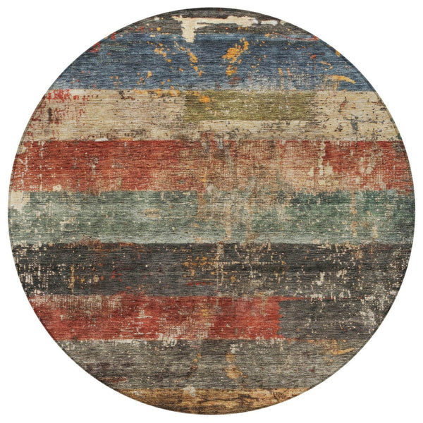 Homeroots 3' Striped Fern Green And Terra Cotta Washable Area Rug Perfect For Indoor & Outdoor Spaces 8' Round Polyester 605981