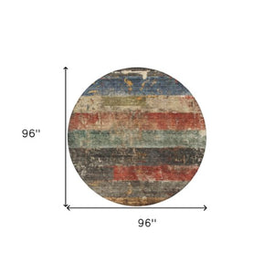 Homeroots 3' Striped Fern Green And Terra Cotta Washable Area Rug Perfect For Indoor & Outdoor Spaces 8' Round Polyester 605981