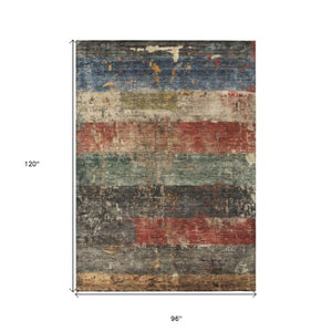 Homeroots 3' Striped Fern Green And Terra Cotta Washable Area Rug Perfect For Indoor & Outdoor Spaces 8' X 10' Polyester 605982