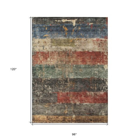 Homeroots 3' Striped Fern Green And Terra Cotta Washable Area Rug Perfect For Indoor & Outdoor Spaces 8' X 10' Polyester 605982