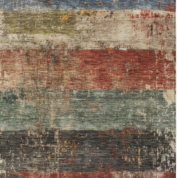 Homeroots 3' Striped Fern Green And Terra Cotta Washable Area Rug Perfect For Indoor & Outdoor Spaces 9' X 12' Polyester 605983