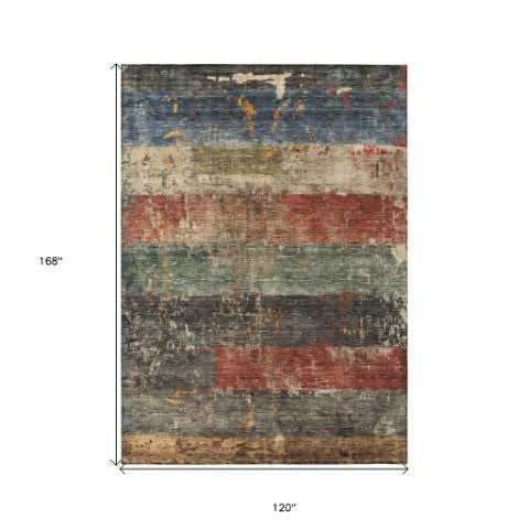 Homeroots 3' Striped Fern Green And Terra Cotta Washable Area Rug Perfect For Indoor & Outdoor Spaces 10' X 14' Polyester 605984