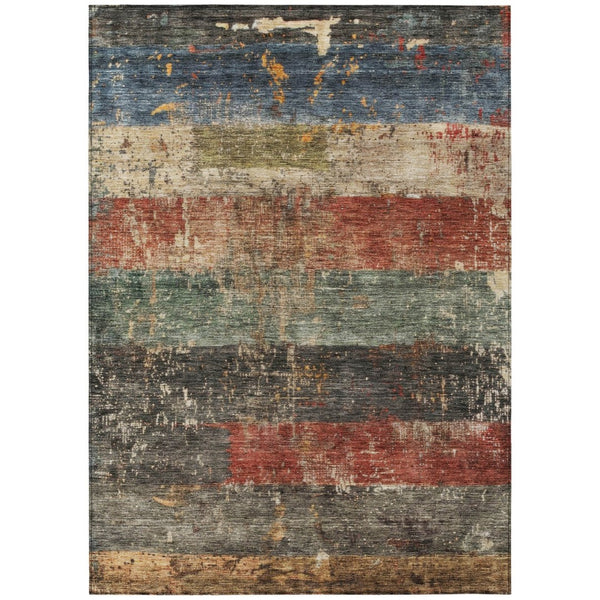 HomeRoots 5' Stylish Fern Green, Black & Terra Cotta Striped Washable Area Rug for Indoor & Outdoor Use 10' X 14' 605984