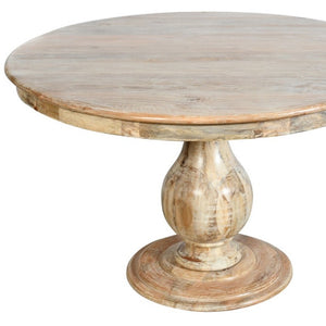 48 Inch Solid Wood Round Dining Table with Pedestal Base for Everyday Gatherings