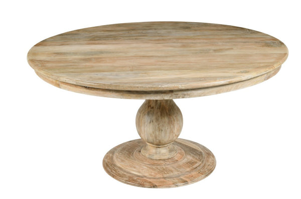 HomeRoots 60 Inch Solid Wood Round Dining Table with Pedestal Base for Family Gatherings Natural - A 605986