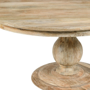 60 Inch Solid Wood Round Dining Table with Pedestal Base for Family Gatherings