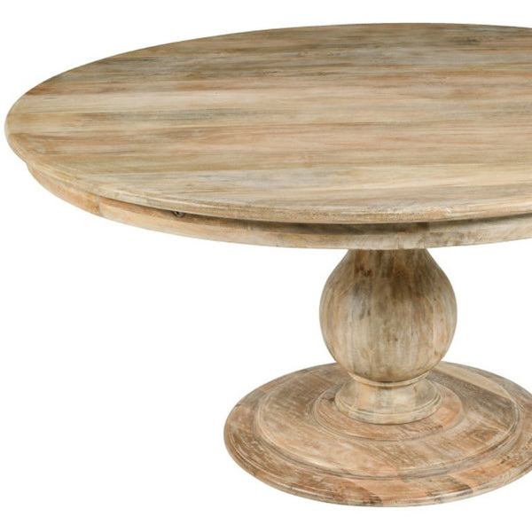 60 Inch Solid Wood Round Dining Table with Pedestal Base for Family Gatherings