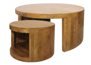 Homeroots Set Of Two Walnut Round Nested Coffee Tables - Distressed Solid Wood Design For Rustic Charm   605988