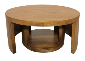HomeRoots Set of Two Rustic Walnut Nesting Coffee Tables - Vintage Distressed Solid Wood with Wheels 605988
