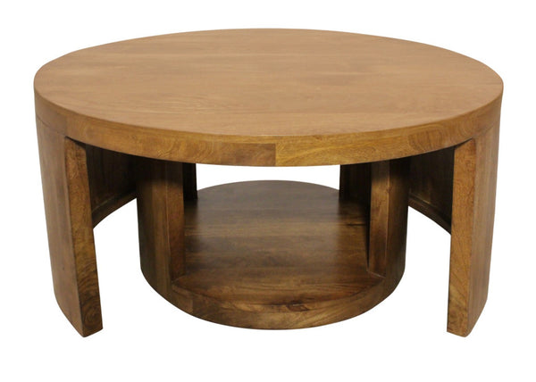 HomeRoots Set of Two Rustic Walnut Nesting Coffee Tables - Vintage Distressed Solid Wood with Wheels 605988