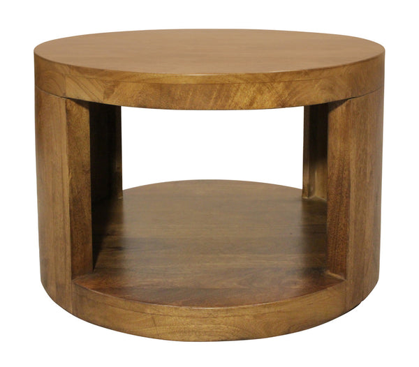 Homeroots Set Of Two Walnut Round Nested Coffee Tables - Distressed Solid Wood Design For Rustic Charm   605988