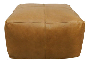 Homeroots 22" Tan Genuine Leather Pouf Ottoman - Chic Multi-functional Foot Rest & Extra Seat For Stylish Spaces   605989