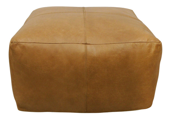 Homeroots 22" Tan Genuine Leather Pouf Ottoman - Chic Multi-functional Foot Rest & Extra Seat For Stylish Spaces   605989