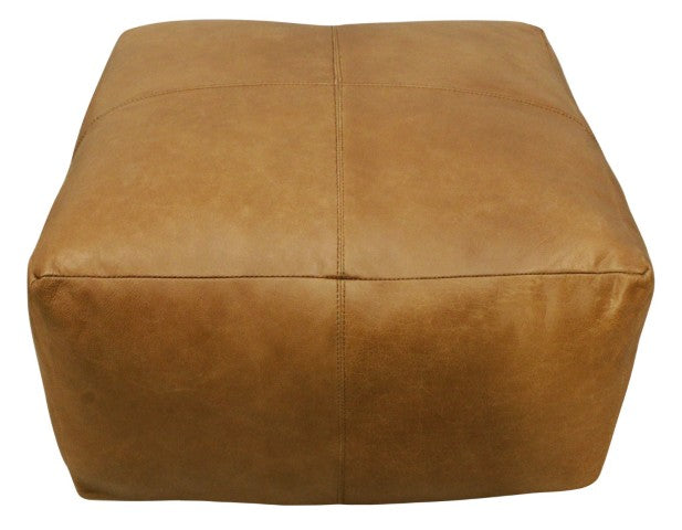 Homeroots 22" Tan Genuine Leather Pouf Ottoman - Chic Multi-functional Foot Rest & Extra Seat For Stylish Spaces   605989