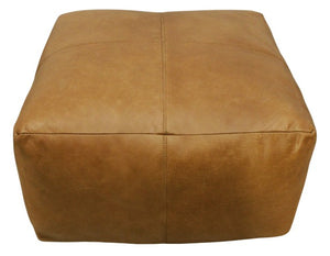 Homeroots 22" Tan Genuine Leather Pouf Ottoman - Chic Multi-functional Foot Rest & Extra Seat For Stylish Spaces   605989