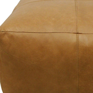 Homeroots 22" Tan Genuine Leather Pouf Ottoman - Chic Multi-functional Foot Rest & Extra Seat For Stylish Spaces   605989
