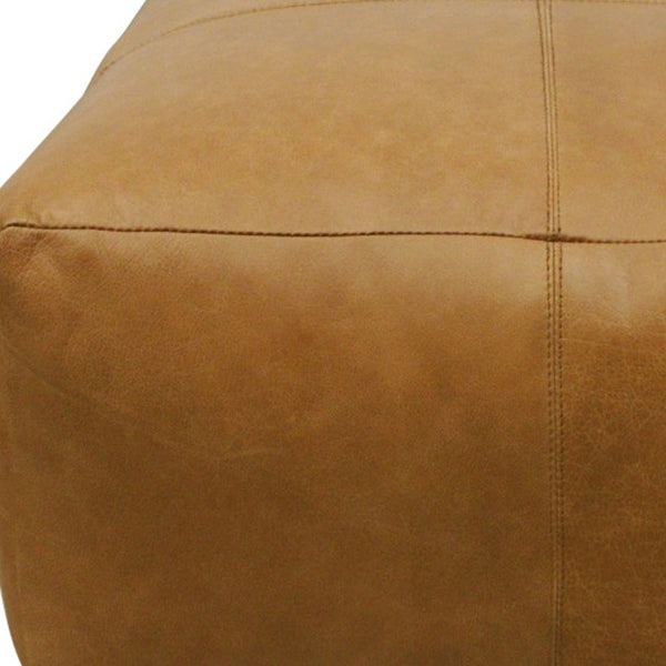 Homeroots 22" Tan Genuine Leather Pouf Ottoman - Chic Multi-functional Foot Rest & Extra Seat For Stylish Spaces   605989