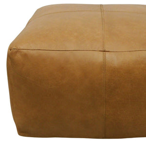 Homeroots 22" Tan Genuine Leather Pouf Ottoman - Chic Multi-functional Foot Rest & Extra Seat For Stylish Spaces   605989