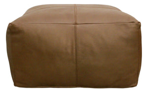 HomeRoots 22" Brown Genuine Leather Pouf Ottoman - Mid-Century Modern Design for Versatile Living Space Use 605990
