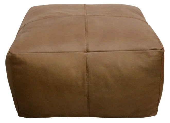 Homeroots 22" Brown Genuine Leather Pouf Ottoman - Chic Multi-functional Accent For Stylish Living Spaces   605990