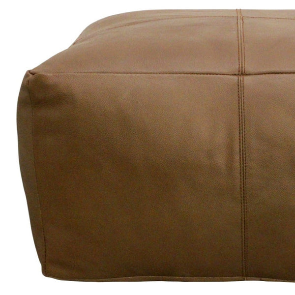 Homeroots 22" Brown Genuine Leather Pouf Ottoman - Chic Multi-functional Accent For Stylish Living Spaces   605990