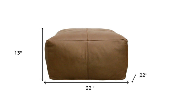 Homeroots 22" Brown Genuine Leather Pouf Ottoman - Chic Multi-functional Accent For Stylish Living Spaces   605990