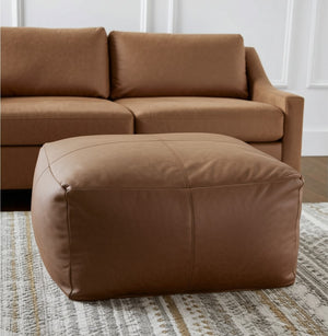 Homeroots 22" Brown Genuine Leather Pouf Ottoman - Chic Multi-functional Accent For Stylish Living Spaces   605990
