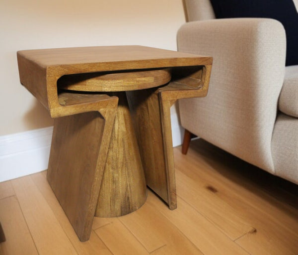 HomeRoots Set of Two Rustic Walnut Distressed Solid Wood Nested Tables for Versatile Home Decor Solutions 605991
