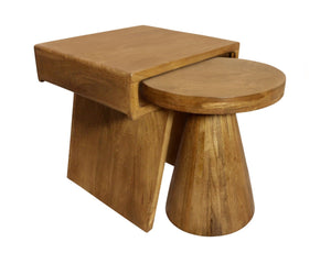 HomeRoots Set of Two Rustic Walnut Distressed Solid Wood Nested Tables for Versatile Home Decor Solutions 605991