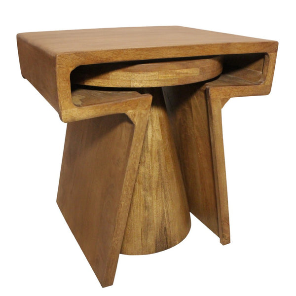 HomeRoots Set of Two Rustic Walnut Distressed Solid Wood Nested Tables for Versatile Home Decor Solutions 605991