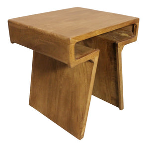 HomeRoots Set of Two Rustic Walnut Distressed Solid Wood Nested Tables for Versatile Home Decor Solutions 605991