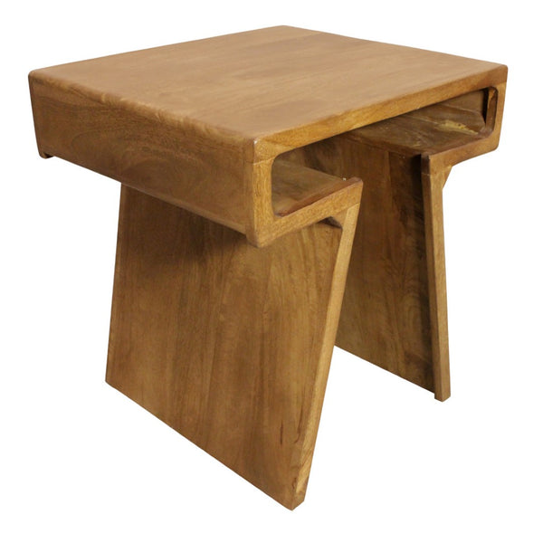 HomeRoots Set of Two Rustic Walnut Distressed Solid Wood Nested Tables for Versatile Home Decor Solutions 605991