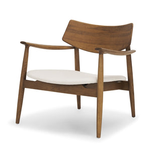 HomeRoots 27" Mid-Century Modern Brown & Cream Upholstered Arm Chair – Cozy Solid Oak Accent Chair for Home 605992