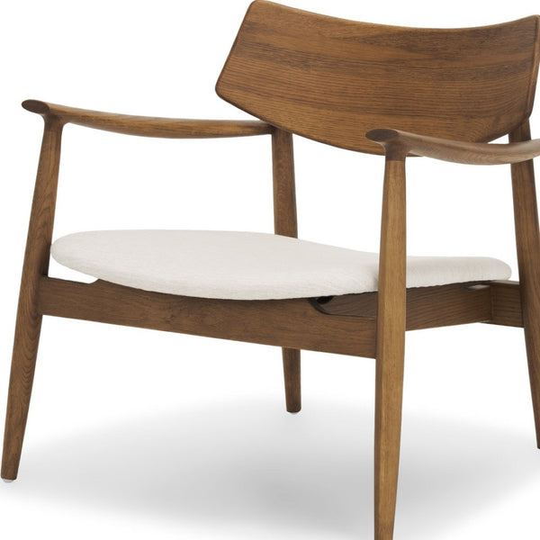 HomeRoots 27" Mid-Century Modern Brown & Cream Upholstered Arm Chair – Cozy Solid Oak Accent Chair for Home 605992