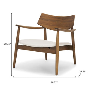 HomeRoots 27" Mid-Century Modern Brown & Cream Upholstered Arm Chair – Cozy Solid Oak Accent Chair for Home 605992