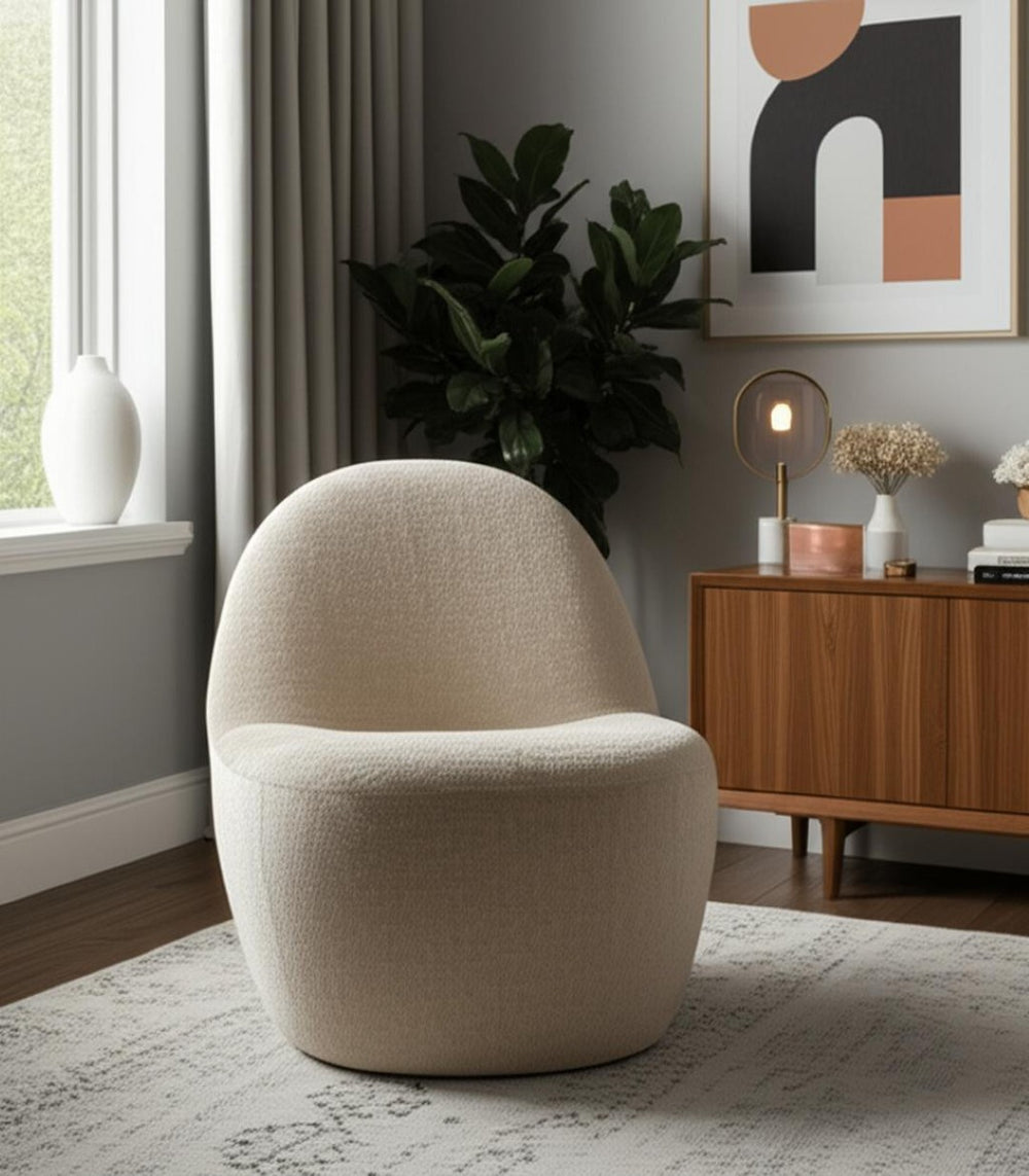 HomeRoots 33" Plush Beige Chenille Slipper Chair – Modern Comfort for Living Rooms, Bedrooms, or Offices 605996