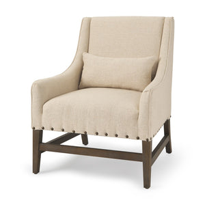 HomeRoots 30" Cream Linen Arm Chair with Solid Wood Frame - Stylish, Comfortable Accent for Any Room Decor 605998