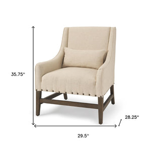 HomeRoots 30" Cream Linen Arm Chair with Solid Wood Frame - Stylish, Comfortable Accent for Any Room Decor 605998