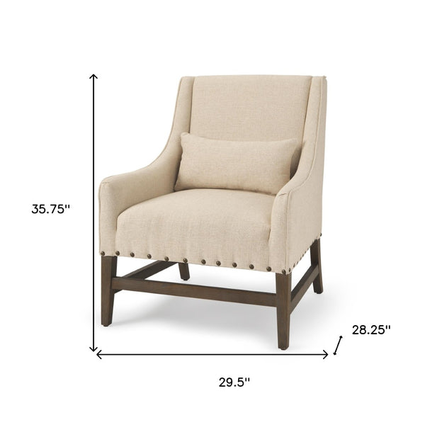HomeRoots 30" Cream Linen Arm Chair with Solid Wood Frame - Stylish, Comfortable Accent for Any Room Decor 605998