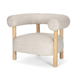 HomeRoots 31" Cream Linen Barrel Chair with Solid Wood Frame – Modern Comfort for Living Rooms & Offices 605999