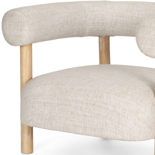 HomeRoots 31" Cream Linen Barrel Chair with Solid Wood Frame – Modern Comfort for Living Rooms & Offices 605999