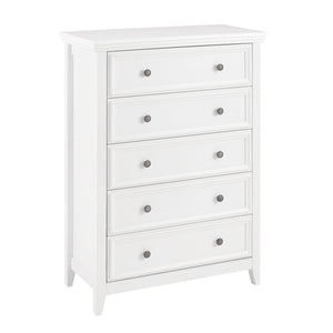 English Elm Modern 5 Drawers Dresser with Smooth Glide Drawers, Stylish Metal Handles & Unique Stable Feet Organizer for Bedroom and Living Room Storage (45.87"L x 20.08"W x 11.03"H) White W2275P149803