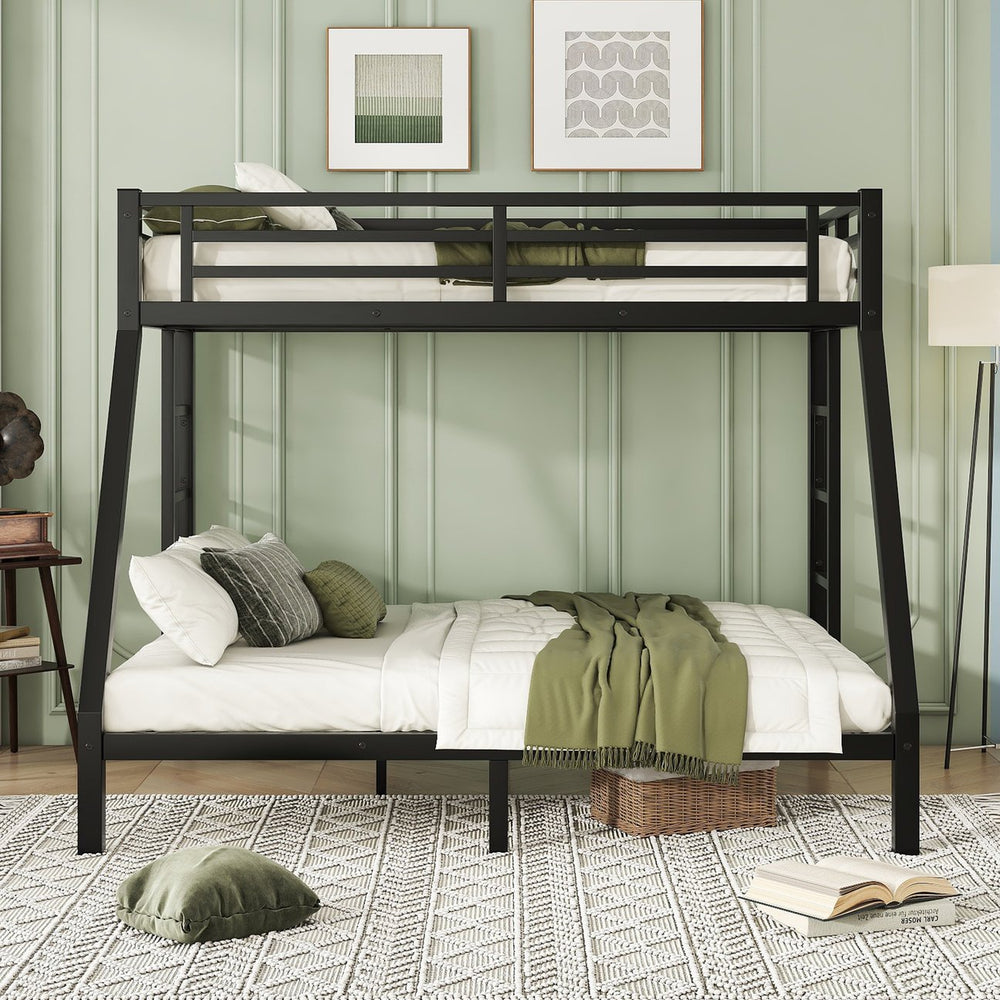 English Elm Metal Twin Xl Over Queen Bunk Bed - Space-Saving Design, Noise-Reducing Steel Frame, Black Finish W1580P339198