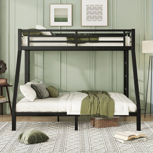 English Elm Metal Twin Xl Over Queen Bunk Bed - Space-Saving Design, Noise-Reducing Steel Frame, Black Finish W1580P339198