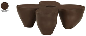 Meridian Furniture Fiore Sculptural Concrete Coffee Table Art Deco Organic Form for Indoor Outdoor Living Brown 605Brown-CT
