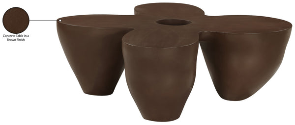 Meridian Furniture Fiore Sculptural Concrete Coffee Table Art Deco Organic Form for Indoor Outdoor Living Brown 605Brown-CT