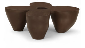 Meridian Furniture Fiore Sculptural Concrete Coffee Table Art Deco Organic Form for Indoor Outdoor Living Brown 605Brown-CT
