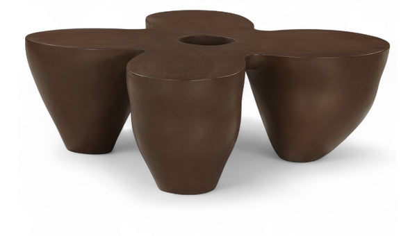 Meridian Furniture Fiore Sculptural Concrete Coffee Table Art Deco Organic Form for Indoor Outdoor Living Brown 605Brown-CT