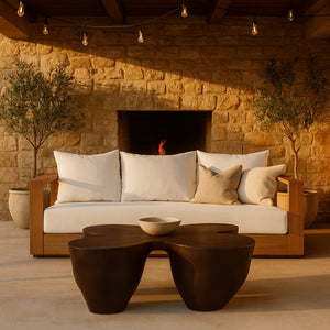 Meridian Furniture Fiore Sculptural Concrete Coffee Table Art Deco Organic Form for Indoor Outdoor Living Brown 605Brown-CT