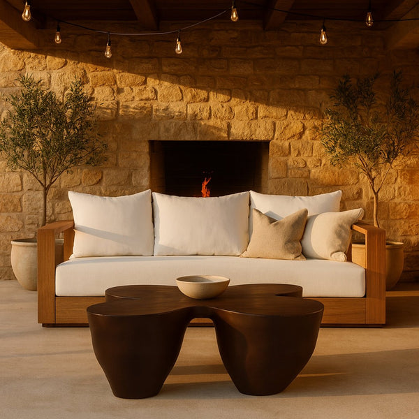Meridian Furniture Fiore Sculptural Concrete Coffee Table Art Deco Organic Form for Indoor Outdoor Living Brown 605Brown-CT